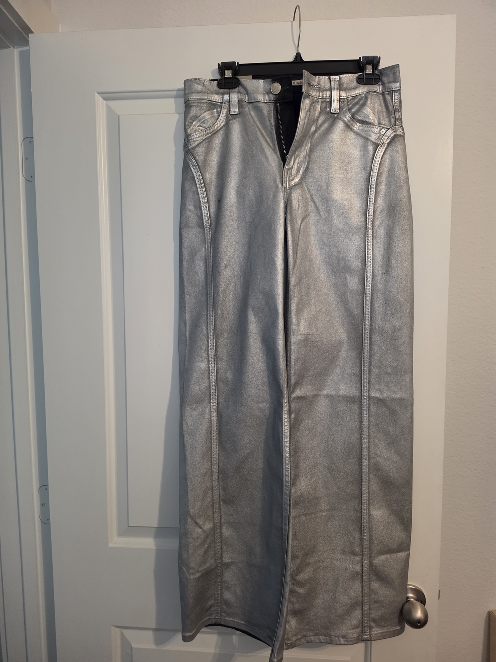 Hudson Jeans COLLECTION Matte Silver Foil Front-Zip Distressed Pants - NWT